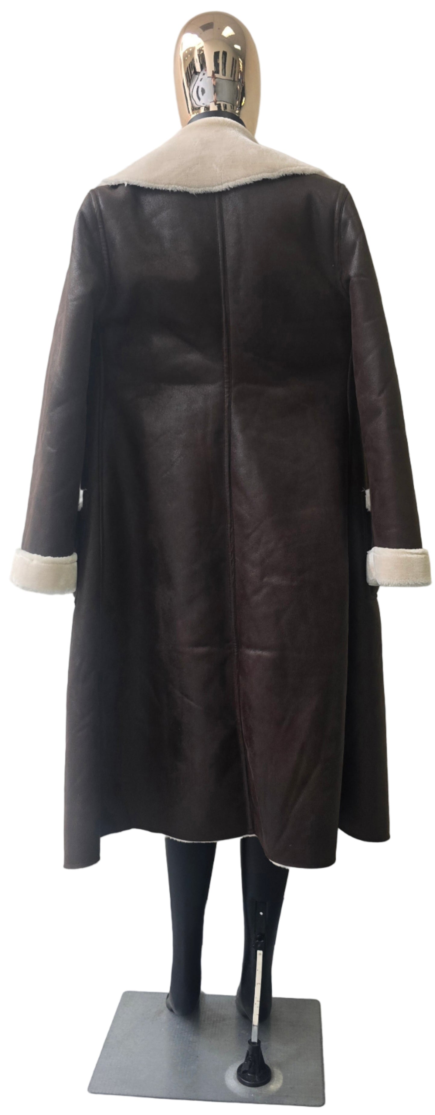 Brown Vegan Leather Coat with Faux Fur
