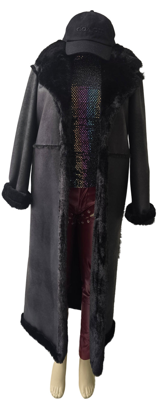 Black Vegan Leather with Faux Fur Coat