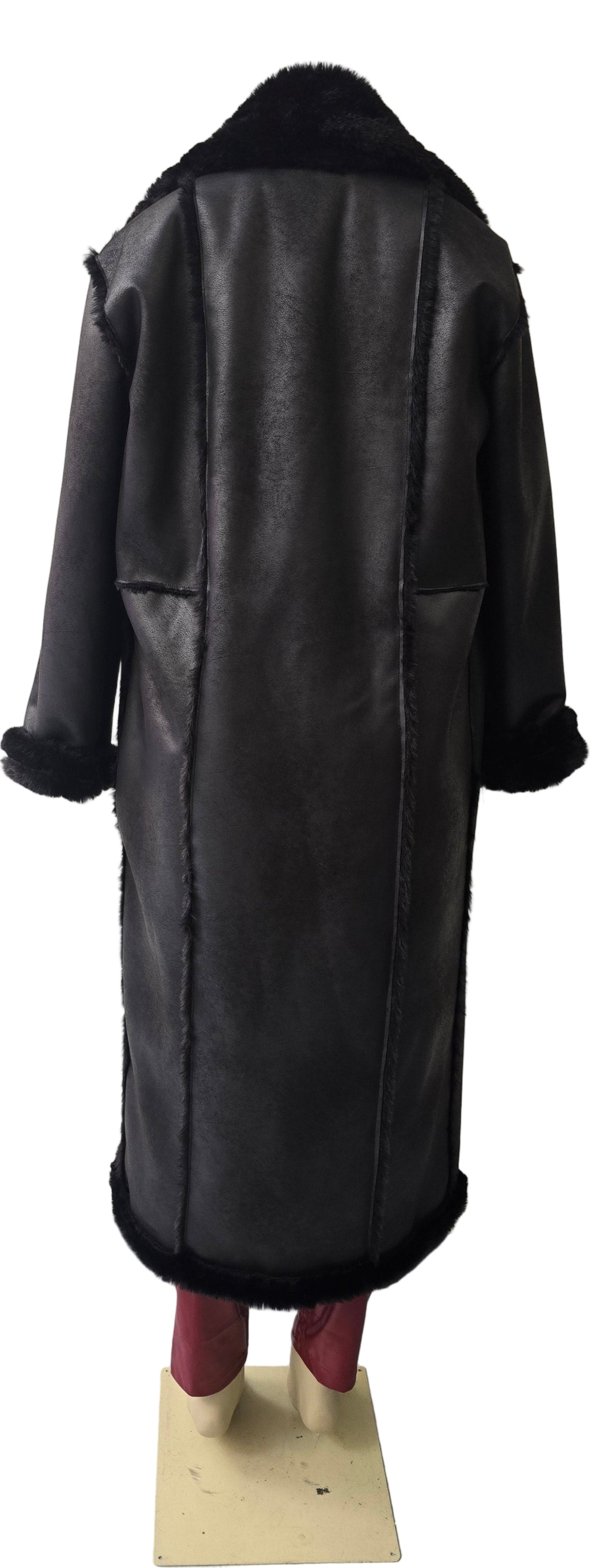 Black Vegan Leather with Faux Fur Coat