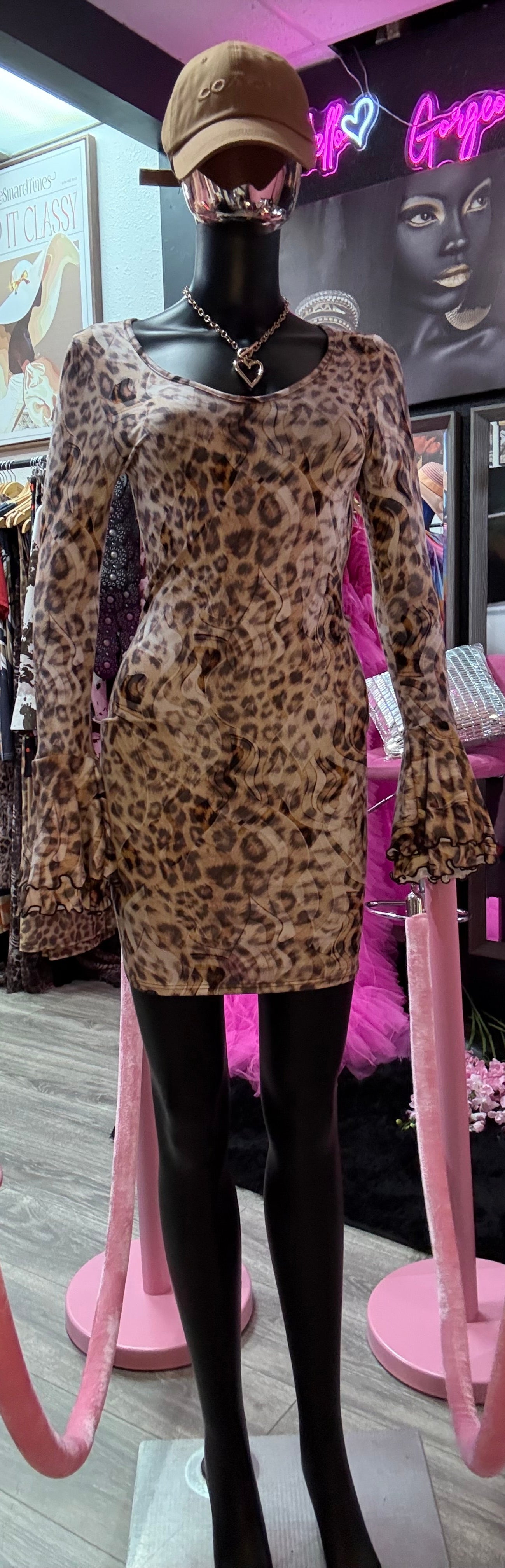 Sheer Leopard Print Midi Dress