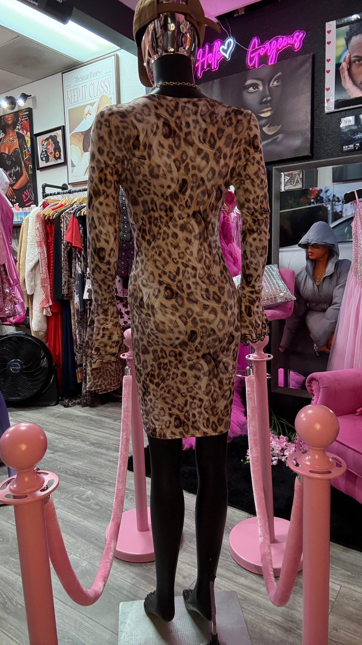 Sheer Leopard Print Midi Dress